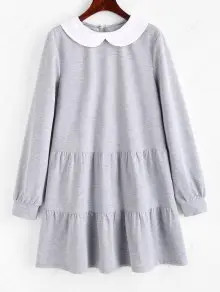 ZAFUL Contrast Peter Pan Collar Long Sleeve Dress   LIGHT GRAY | ZAFUL (Global)