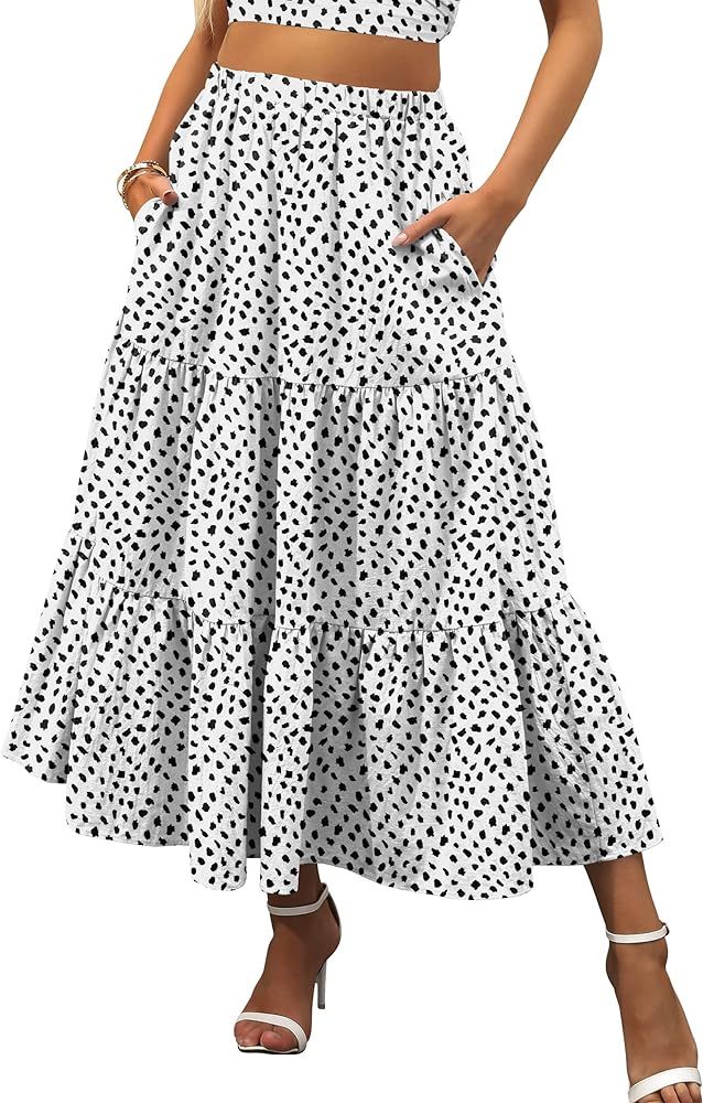 ANRABESS Women’s Summer Boho Elastic Waist Pleated A-Line Flowy Swing Tiered Long Beach Skirt D... | Amazon (US)