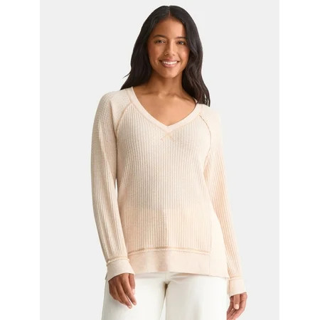 Time and Tru Women's and Women's Plus V Neck Tunic Sweatshirt with Long Sleeves, Sizes XS-4X | Walmart (US)