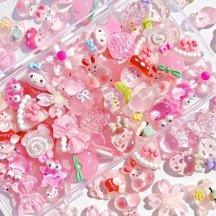 FULUSODO 60pcs Set, Pink Flat Back Bulk Mixed Resin for Ornament Scrapbooking | Amazon (US)