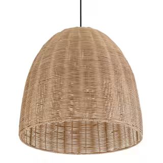 Highler 1-Light Matte Black Island Pendant with Natural Rattan Shade | The Home Depot