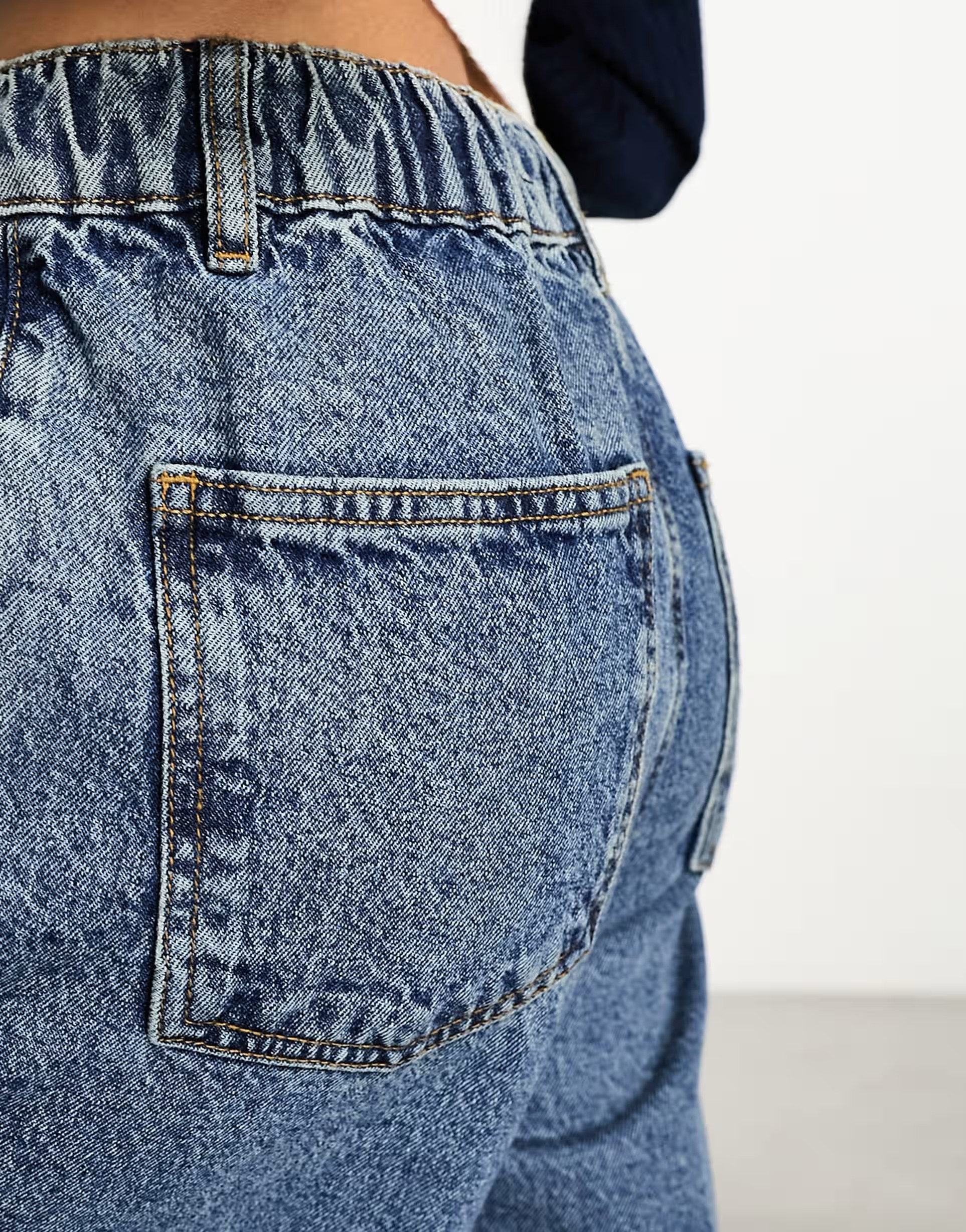 ASOS DESIGN pull on wide leg jean in mid blue | ASOS (Global)