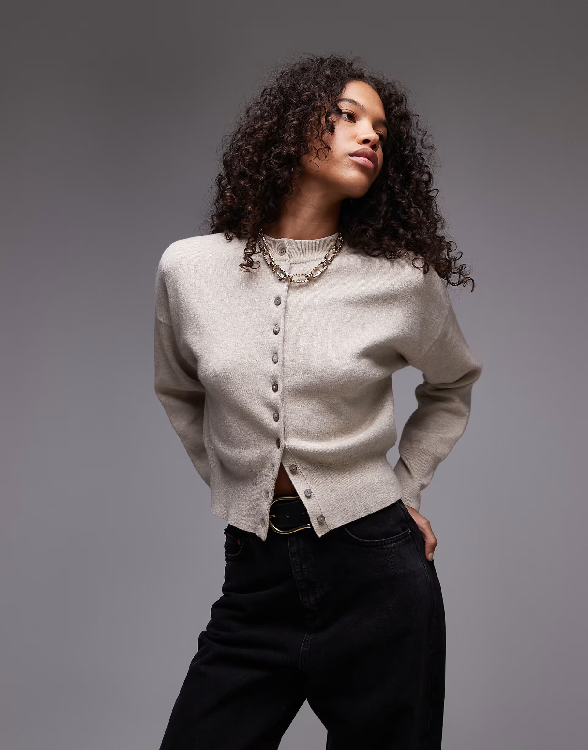 Topshop knitted compact fitted waist cardigan in oat | ASOS (Global)