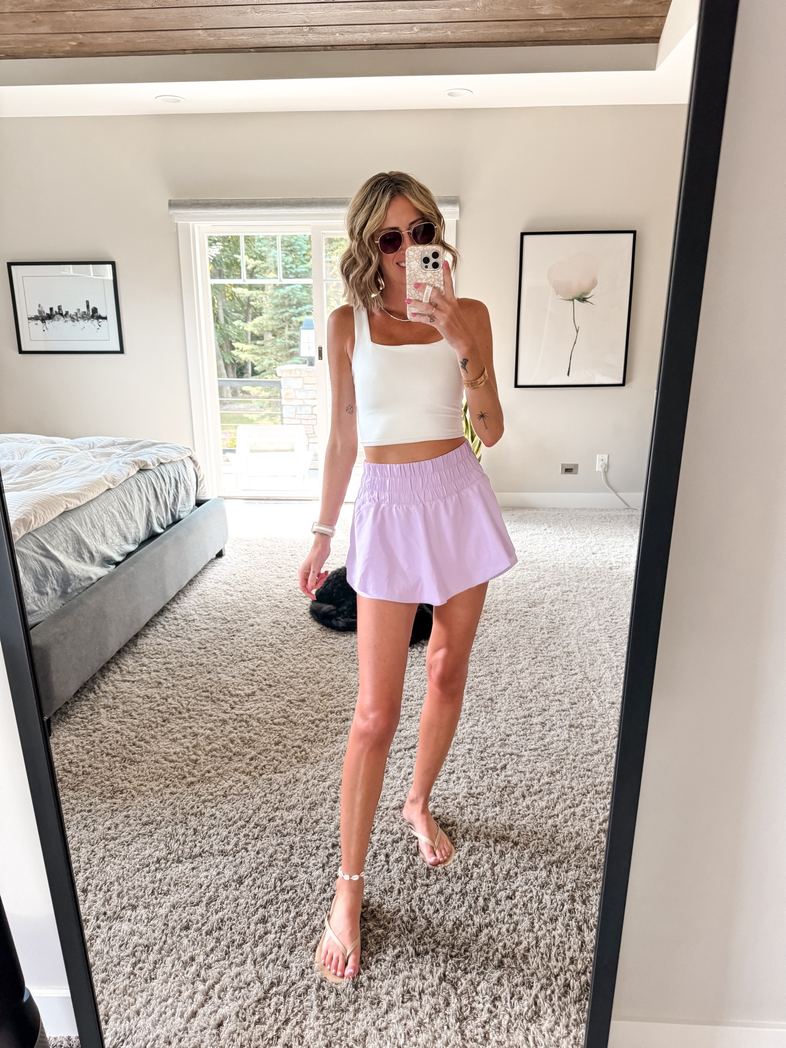 Soccer mom outfit ideas 
Crz yoga Amazon sporty skort athletic wear for sports weekends and mom life 
Purple skirt and Abercrombie YPB awareness white crop tank top is perfect for layering so you can wear it year round!