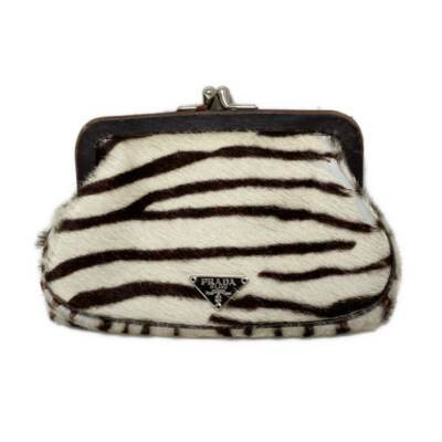 Auth PRADA - White Dark Brown Unborn Calf Coin Case | eBay US