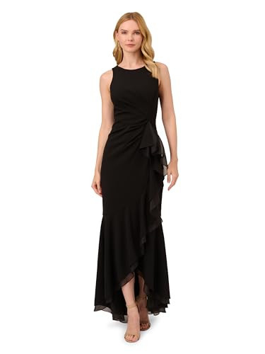 Adrianna Papell Women's Ruffle Crepe Halter Gown, Black, 10 | Amazon (US)