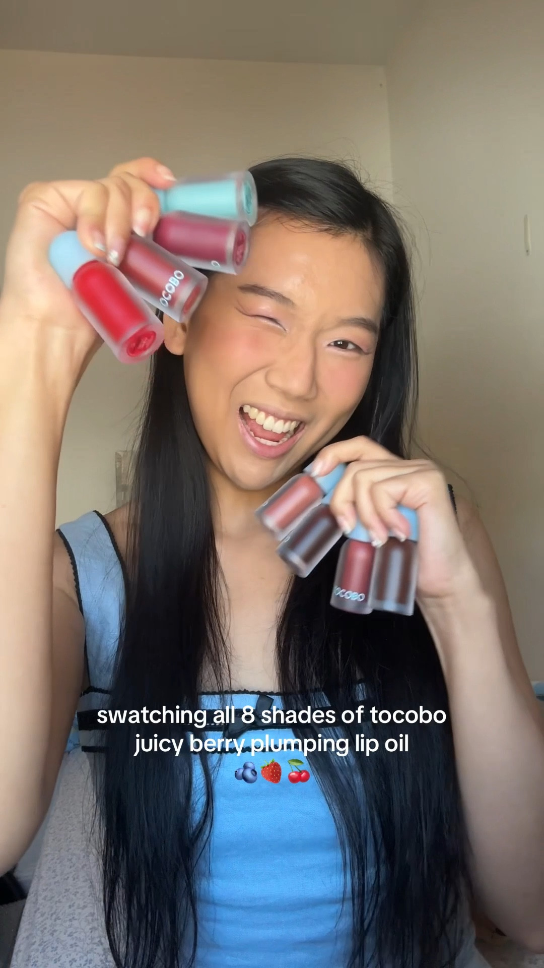 shade 00 frozen berry has a maximum burning plump and  shades 01-07 has a mild cooling plump 🍓🫐 really happy there’s a variety of shades since I almost never see darker shades amongst Korean lip oils 🍒

TOCOBO Juicy Berry Plumping Lip Oil Glam Max 
swatch on asian skin tone
swatch on light medium skin tone 
korean makeup
korean lip oil
plump lips
kbeauty 
stylekorean ambassador
blue lip gloss
00 frozen berry 
mystically sparkling icy blue 
01 chili red 
clear chili red without white undertones 
02 berry brandy
cool magenta mauve 
03 black cherry 
deep cherry red 
04 bitter brown 
ginger red brown 
05 rosy girl 
warm rose coral 
06 berry candy 
vibrant berry pink
07 plum jam 
cool plum mauve
swatch all shades of tocobo lip oil
swatch all 8 shades of tocobo plumping lip oil

#LTKBeauty #LTKSeasonal #LTKFindsUnder50
