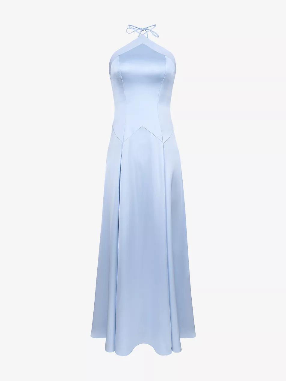 Avelina Halter-Neck Satin Maxi Dress | Selfridges