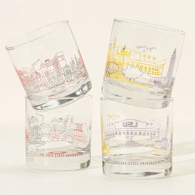 College Cityscape Rocks Glasses - Set of 2 | UncommonGoods