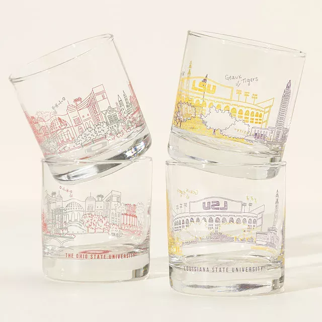 College Cityscape Rocks Glasses - Set of 2