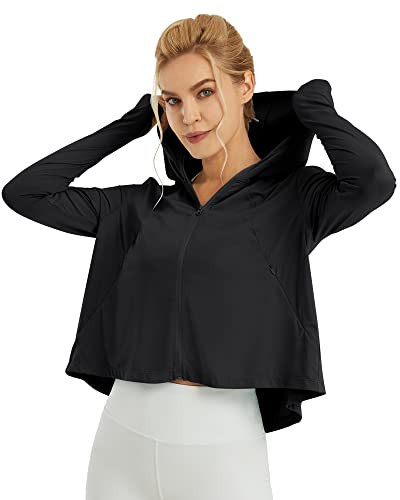 G4Free Long Sleeve Sun Shirts Women Hoodie Jacket Hiking Running Fishing Quick Dry Cooling SPF Shirt (Black, L) | Amazon (US)