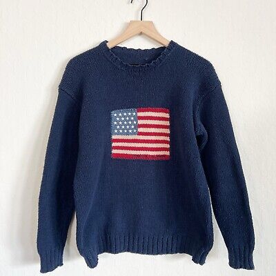 Vintage Polo Ralph Lauren Knit American Flag Sweater Medium Navy Blue 80s 90s | eBay US