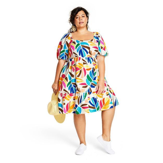 Women&#39;s Plus Size Botanical Print Puff Sleeve Mini Dress - Tabitha Brown for Target 2X | Target