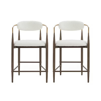 Christopher Knight Home Set of 2 25" Liam Modern Upholstered Iron Counter Height Barstools Beige/Brown | Target