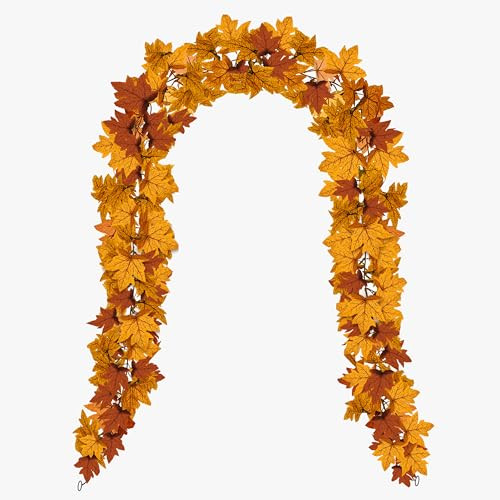 2PCS Fall Leaves Garland, 80.51in Each, with Autumn Maple Leaf Vines and Realistic Faux Leaves – Perfect for Thanksgiving Decorations, Adding Cozy Warmth and Festive Vibe | Amazon (US)