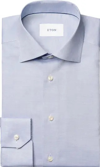 Eton Contemporary Fit Solid Blue Cotton Dobby Dress Shirt | Nordstrom | Nordstrom