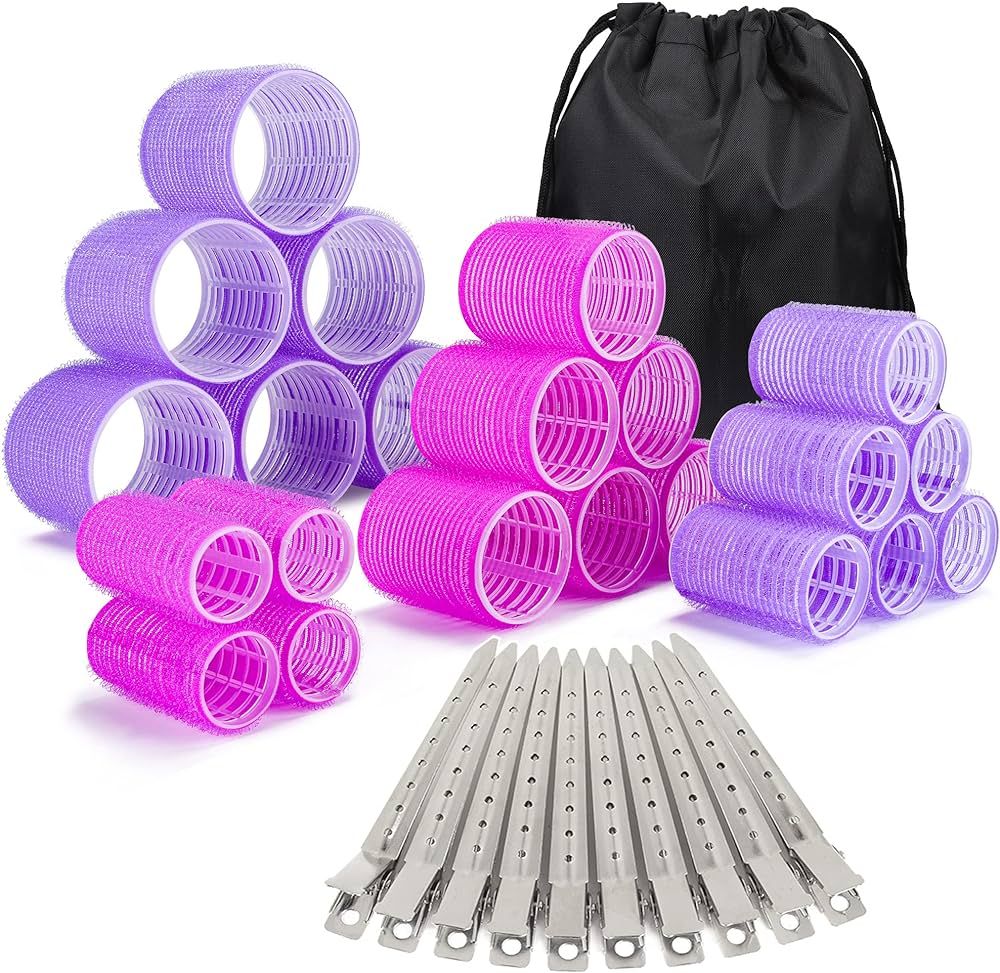 33 Pcs Hair Rollers set, Self Grip Hair Rollers for Long Medium Short Hair, ELASO Jumbo Large med... | Amazon (US)