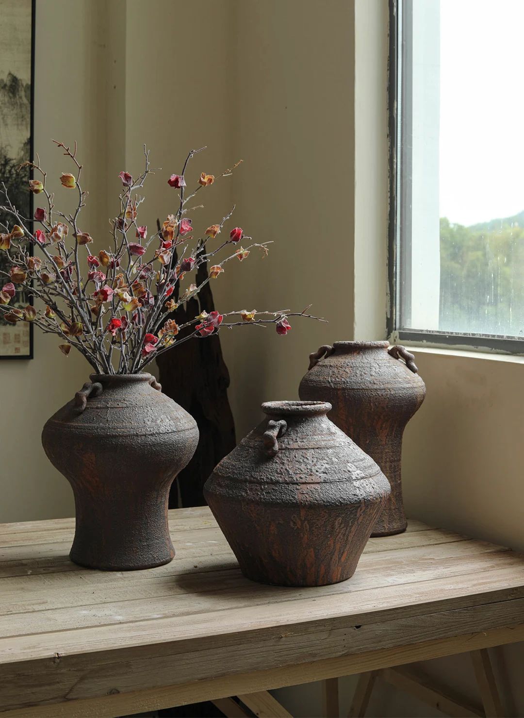 Rustic Ceramic Vase, Distressed Stoneware Clay Pot, Large Dried Flower Vases, Japandi Decorative ... | Etsy (US)