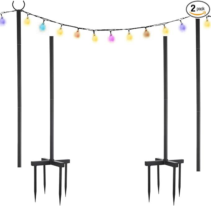 String Light Poles for Outdoor Lights 2 Pack,100 Inch Height Adjustable Metal Stand Pole with Hoo... | Amazon (US)