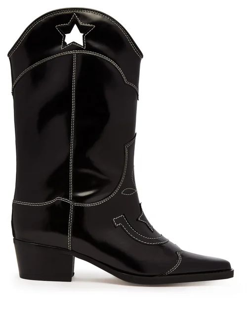 Ganni - Marlyn Western Leather Boots - Womens - Black | Matches (US)