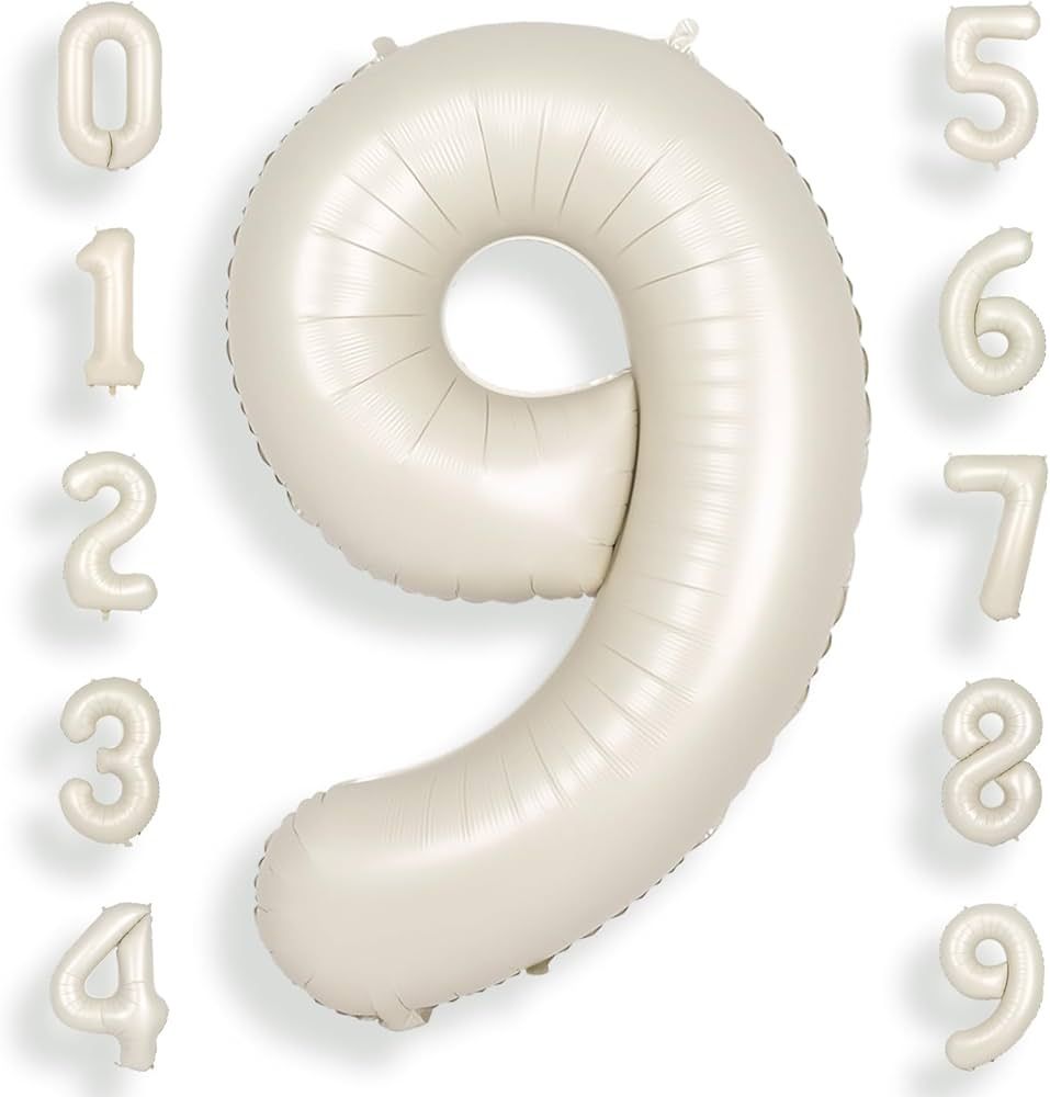 SUWEN 40 Inch Cream White Large 9 Number Balloons Big Foil Helium Number Balloons 0-9 Jumbo Happy... | Amazon (US)