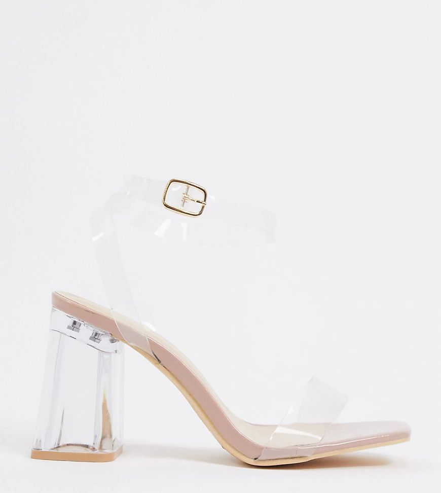 Truffle Collection wide fit clear heeled sandals in beige | ASOS (Global)