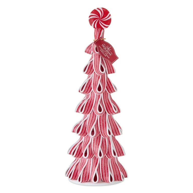 Ribbon Peppermint Candy Christmas Tree Tabletop Decoration, Red and White, 13.5", by Holiday Time | Walmart (US)
