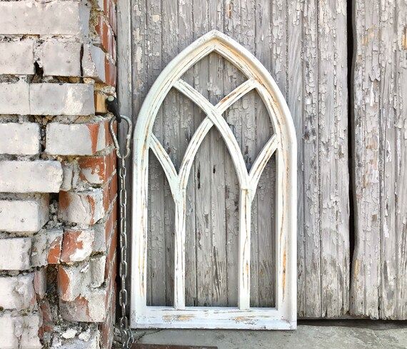 31” Arch Cathedral Window, Wood, Distressed Chippy White, Arch Wall Decor | Etsy (US)