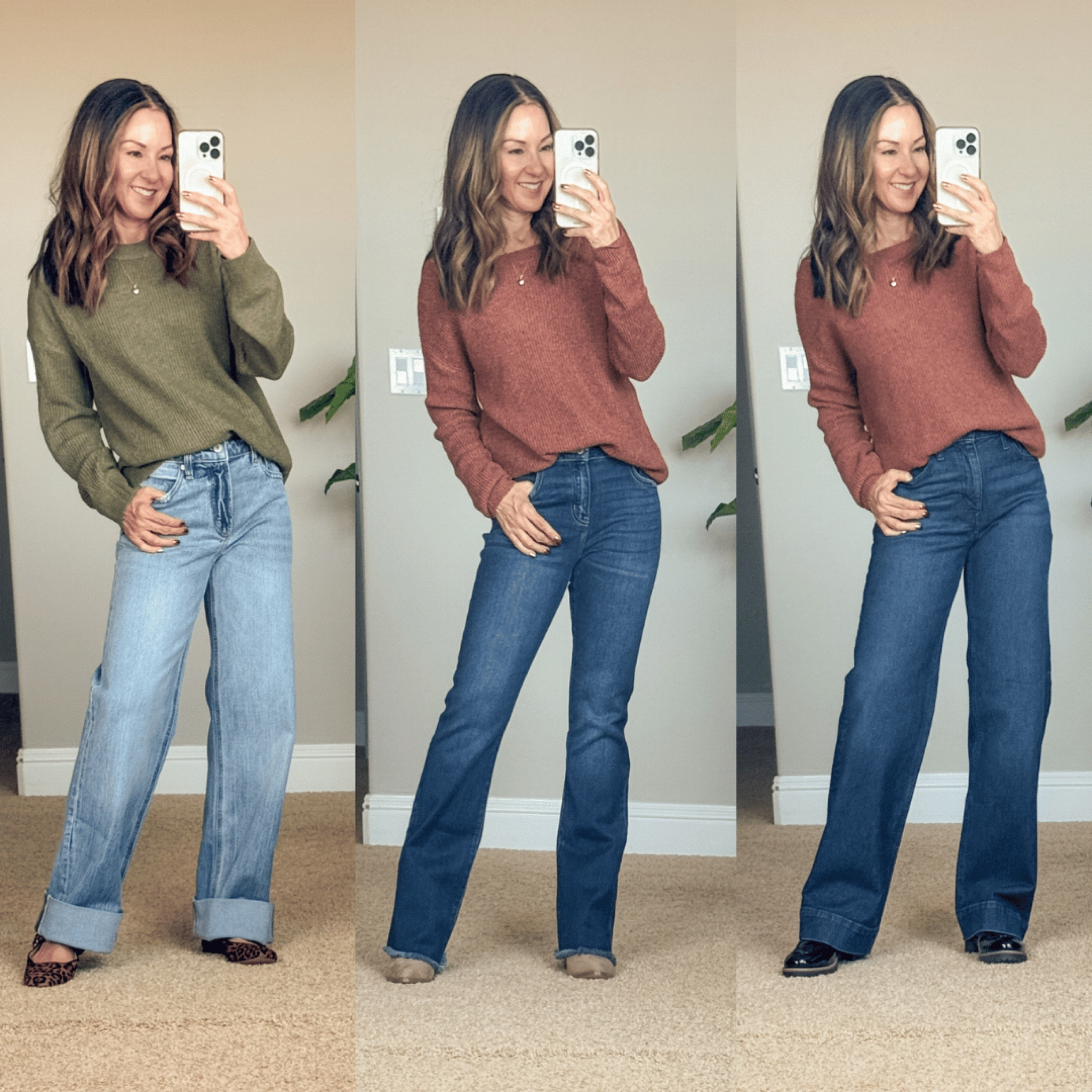Trendy Fall Outfit Inspo

For reference I'm 5'1" and 109lbs. I’m wearing an XS in both sweaters - both TTS. I’m in a 24 regular in the cuffed wide leg jeans, a 25 short in the high rise bootcut jeans, and a 0 short in the dark wide leg jeans - all TTS. For the leopard Mary janes, TTS but if in between sizes go up 1/2 size!

Fall outfits  fall outfit inspo  cute outfits  chic outfits  wide leg jeans  Maurice’s  thanksgiving outfit  sweaters  fall sweater  easy outfits  petite fashion  trendy fashion  EverydayHolly

#LTKStyleTip #LTKOver40 #LTKSeasonal