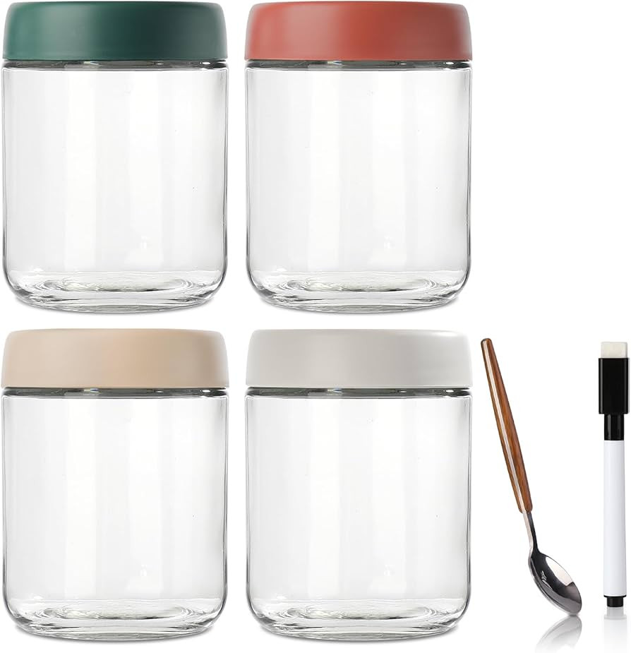 DIMBRAH Overnight Oats Containers with Lids, Mason Jars 16 oz with Lids - Set Of 4, Glass Jar wit... | Amazon (US)