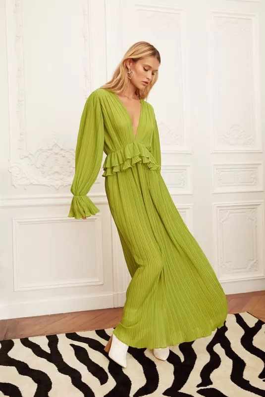 Ruffle Plunging Pleated Maxi Dress | Nasty Gal (US)