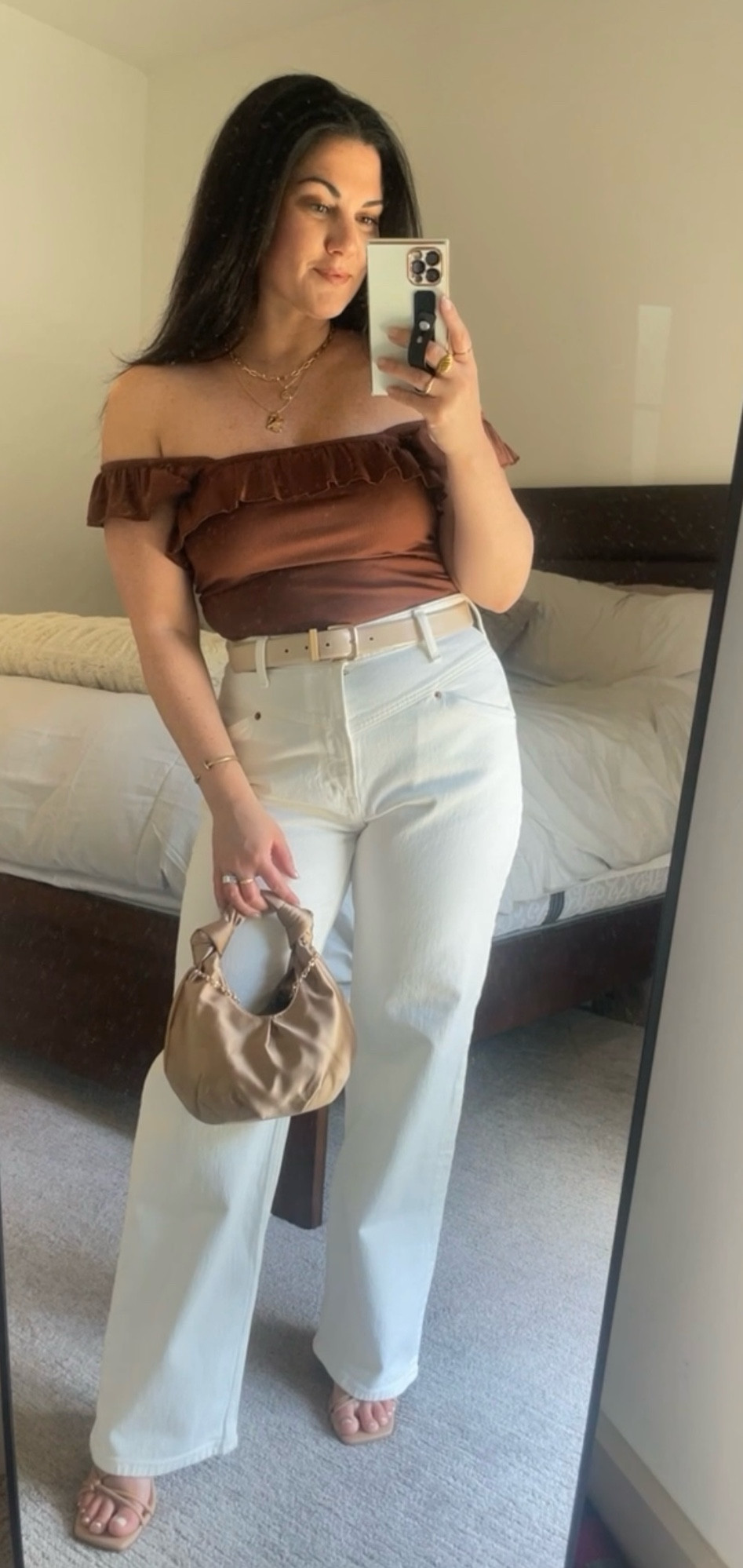 Neutral look for a night out in the city; top is Amazon and comes in a ton of colors. My mango satin bag is perfect to add an elevated look to any outfit ✨

#LTKFindsUnder100 #LTKStyleTip #LTKSeasonal