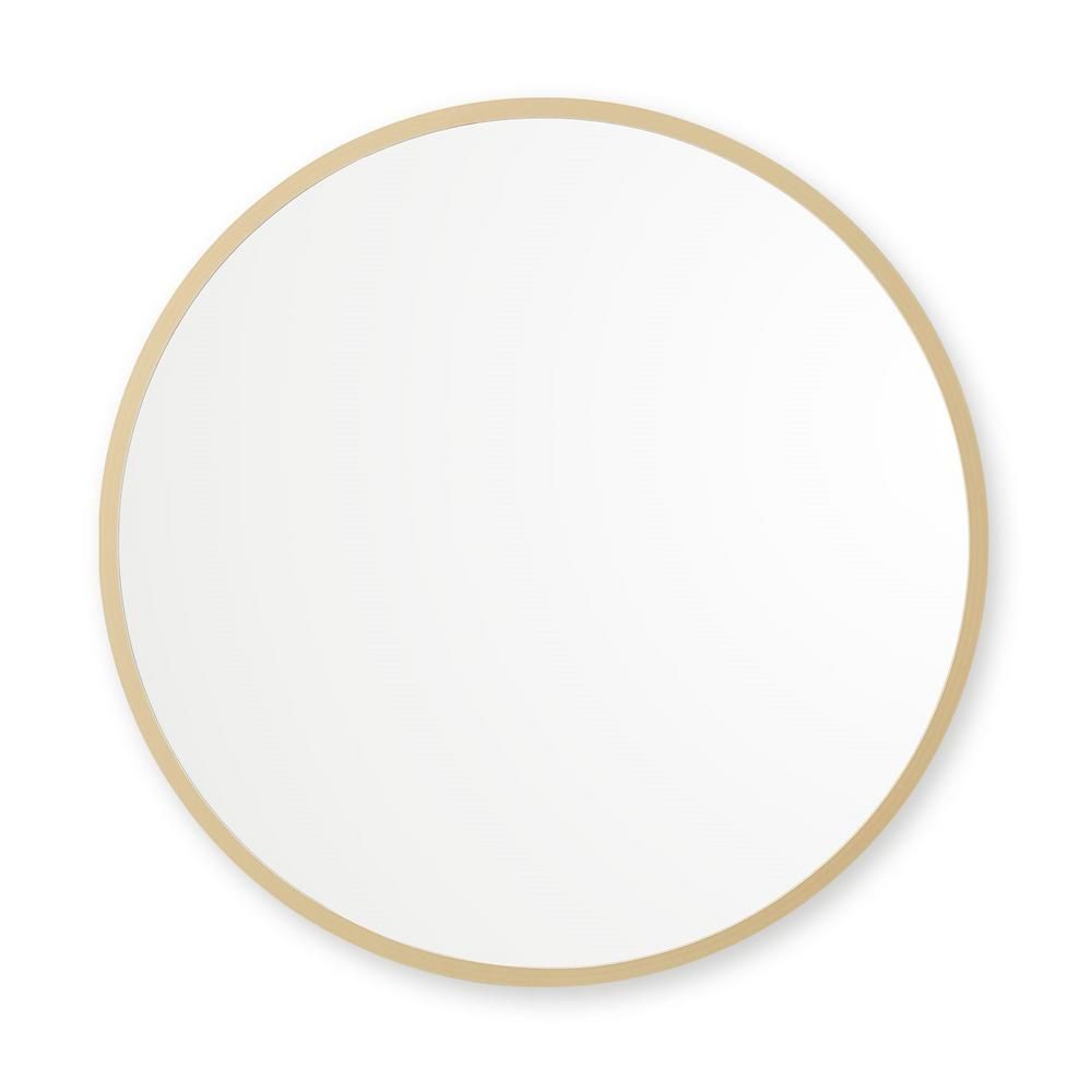 36 in. x 36 in. Rubber Framed Round Single Mirror in Matte Gold | The Home Depot