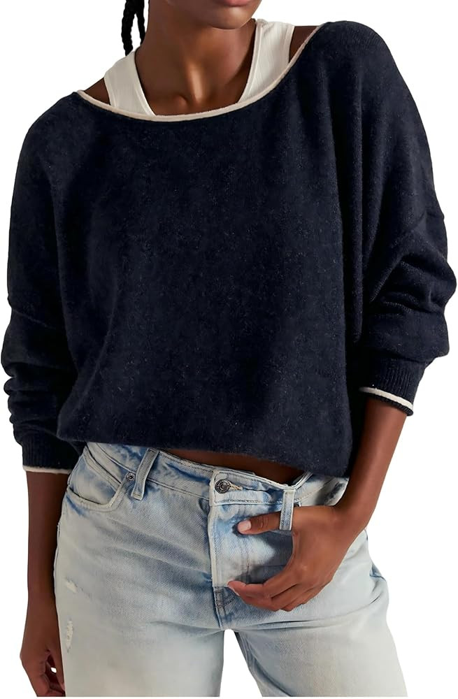 Women's Slouchy Off The Shoulder Knit Long Sleeve Sweater Fall Winter Fashion Loose Fit Cozy Pull... | Amazon (US)