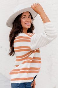 All To Me Brown And Taupe Striped Colorblock Sweater | Pink Lily