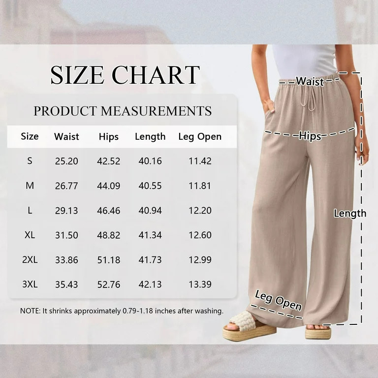TEMOFON Pants for Women Wide Leg Linen Pant Summer Casual Palazzo Khaki Flowy Pants with Pocket D... | Walmart (US)
