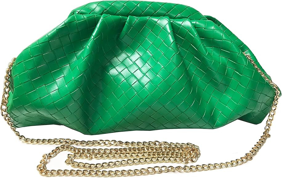 expouch Women Cloud Bag Slouchy Clutch Ruched Purse Weave Embossed with Gold Chain Shoulder Bag | Amazon (US)