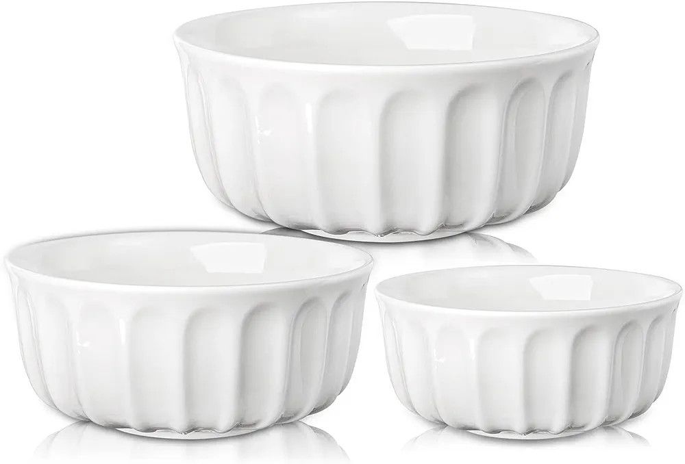 Youeon Set of 3 Porcelain Serving Bowls 38/28/18 oz, Porcelain Mixing Bowls, Nesting Salad Bowls,... | Amazon (US)