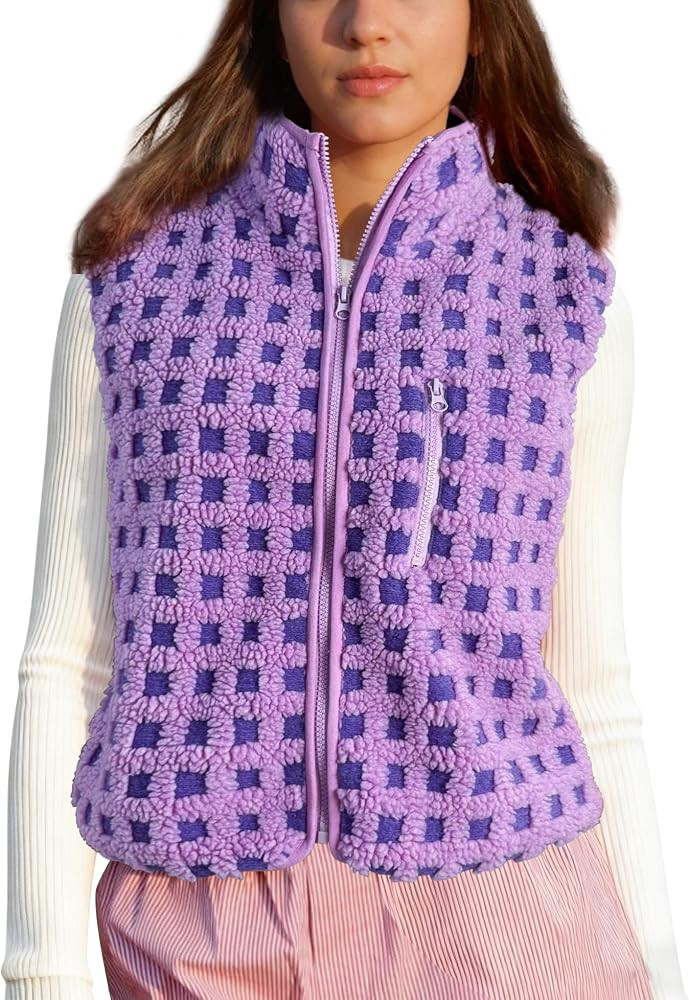 SeeLuNa Plaid Fleece Vest Women Sleeveless Sherpa Vest Full Zip Jacket | Amazon (US)