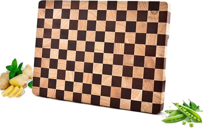 Wood Cutting Board Butcher Block, Wooden Chopping Board with Checkerboard Pattern and Inner Sid... | Amazon (US)