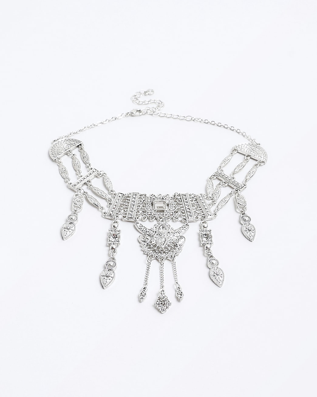 Silver Diamante Drop Choker Necklace | River Island (UK & IE)