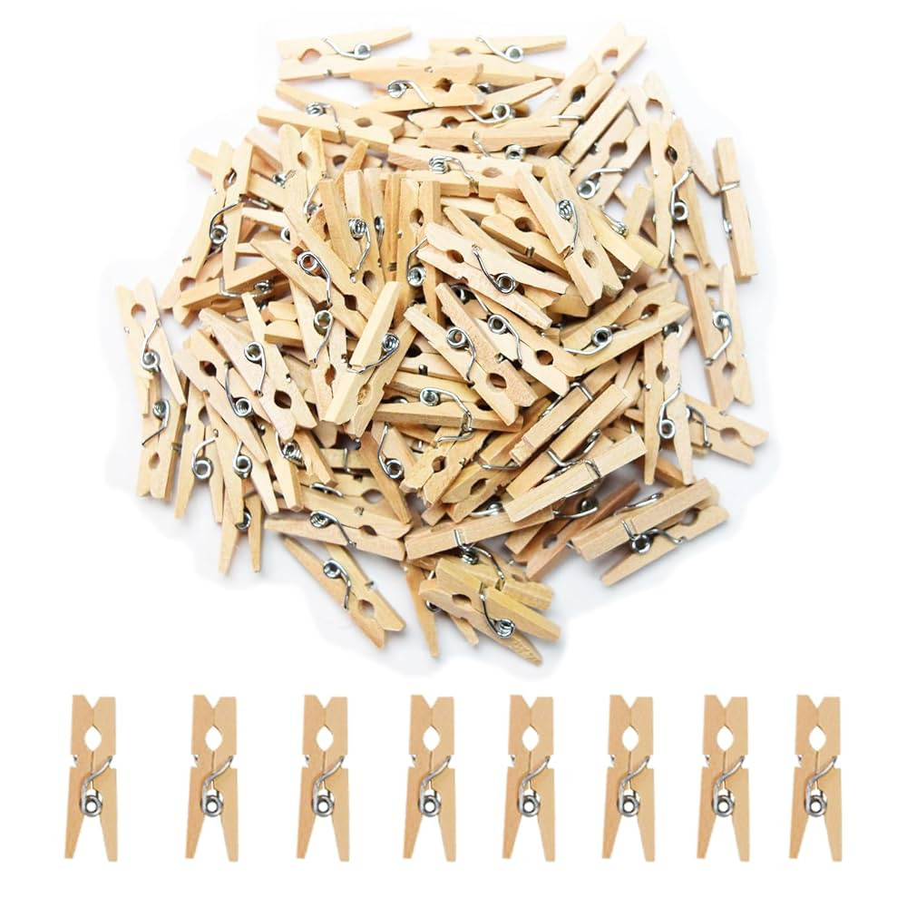 Mini Clothes Pins for Photo, Small Clothespins 100 pcs 1" Natural Wooden Mini Clothes Pins, Mini ... | Amazon (US)