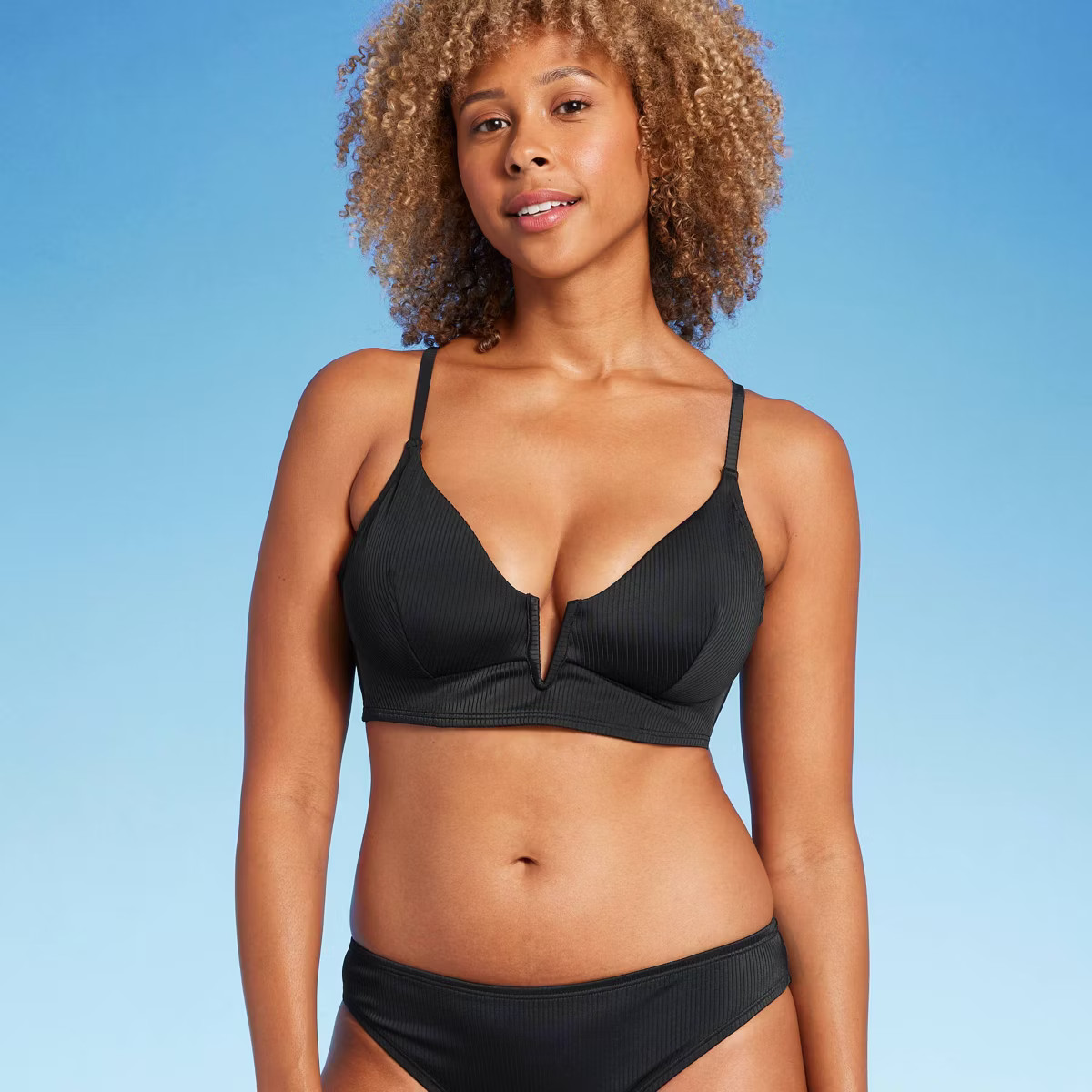 Women's Ribbed Longline V-Wire Bikini Top - Shade & Shore™ | Target