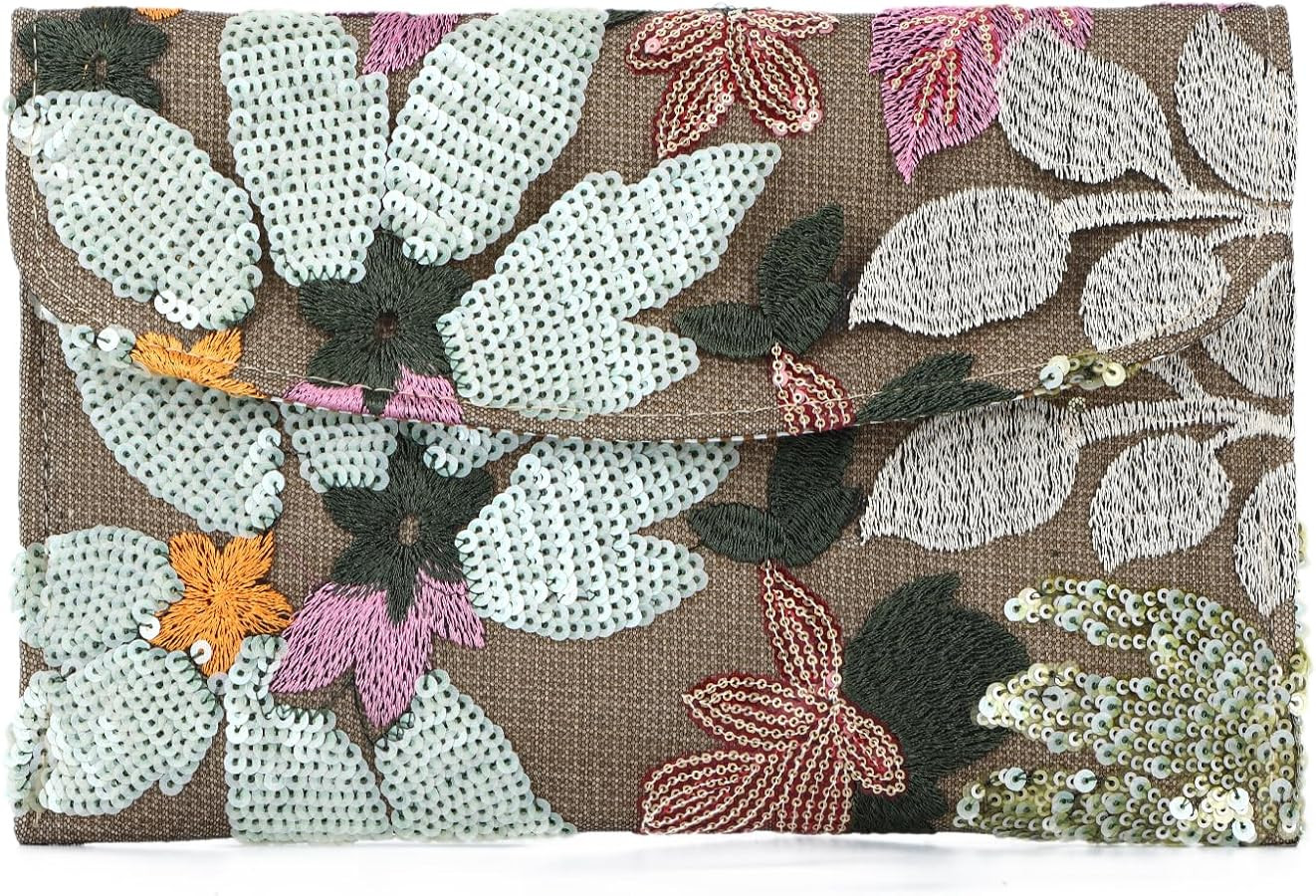 Summer Embroidery Beaded Evening Handbags Floral Boho Envelope Clutch Bag Party Purse | Amazon (US)