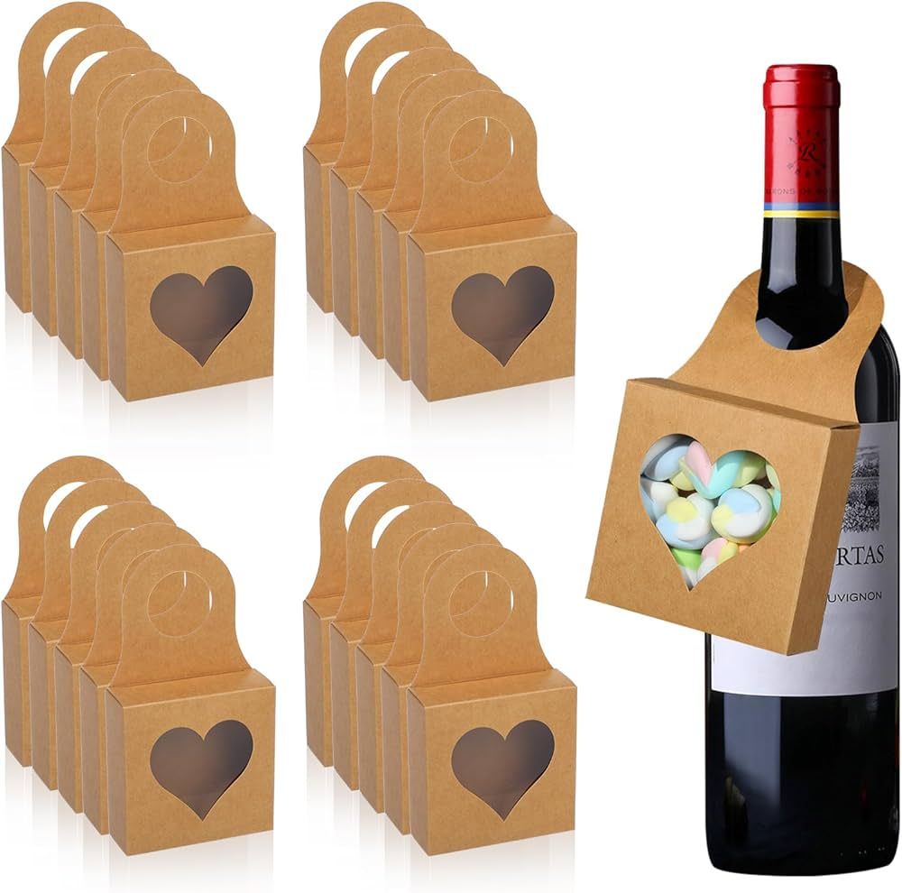 ISKYBOB 20 Pcs Wine Bottle Box with Windows, Kraft Paper Wine Boxes for Gifts Hanging Valentines ... | Amazon (US)