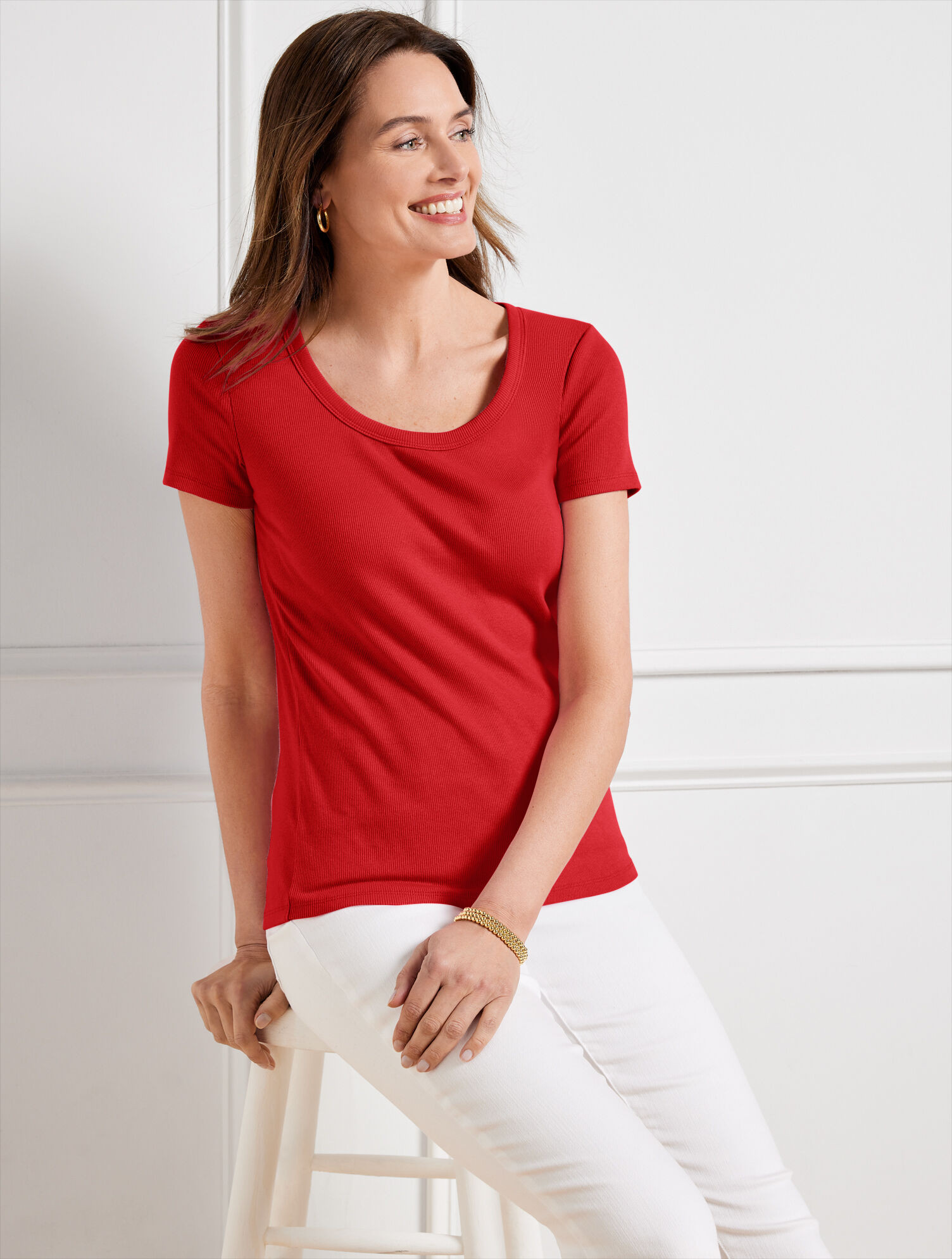 Ribbed Scoop Neck Tee | Talbots