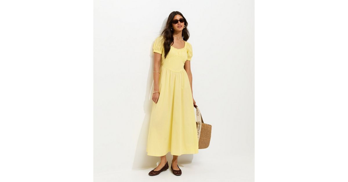 Light Yellow Lace Trim Milkmaid Midi Dress | New Look | New Look (UK)