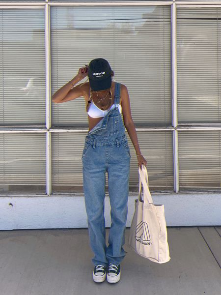 Casual outfit today! Favorite overalls are from Abercrombie! I wear xs! Perfect fit, not too baggy and not to tapered! 

Wearing a bralette from negative underwear 

Favorite green platform converse! 

Adanola green hat 

Jewelry is from mathe & v the label 

#LTKunder50 #LTKSeasonal #LTKunder100
