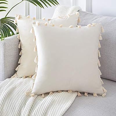 Topfinel Boho Decorative Throw Pillow Covers with Tassels for Couch Bed Sofa Soft Velvet Cushion ... | Amazon (US)