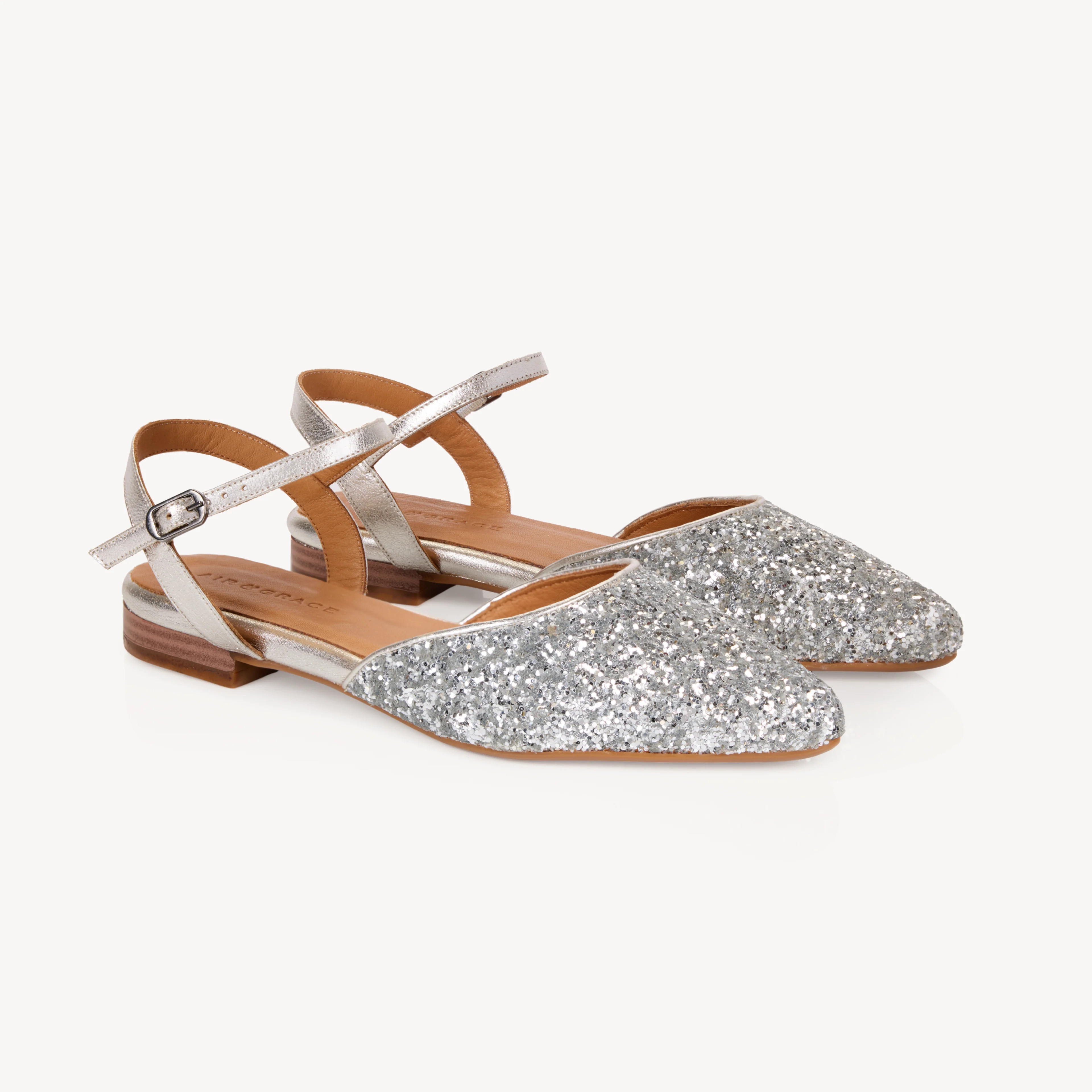 Loulou: Silver Glitter Pointed Flats | Air & Grace